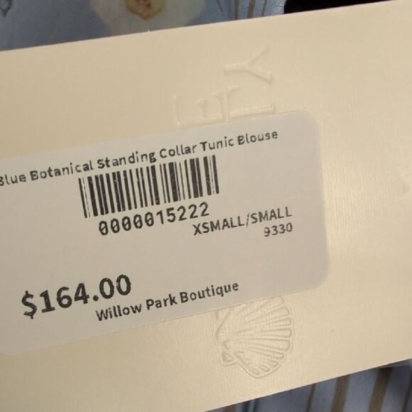 Holly Shae Designs Blue Botanical Standing Collar Tunic Blouse NWT - Picture 4 of 13